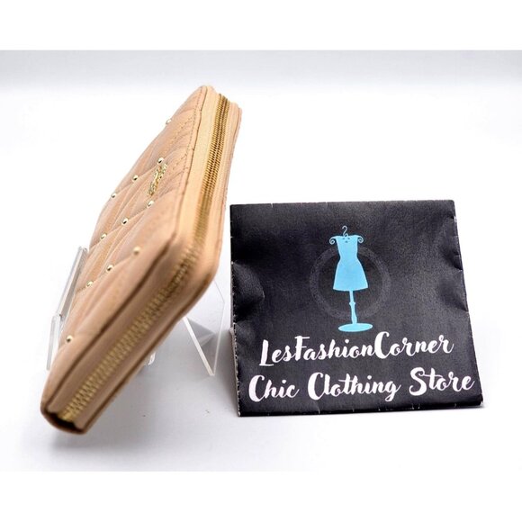 Coach Women's Tan Leather Accordion Zip Wallet Studded Diamond Quilting 354 - Picture 3 of 14